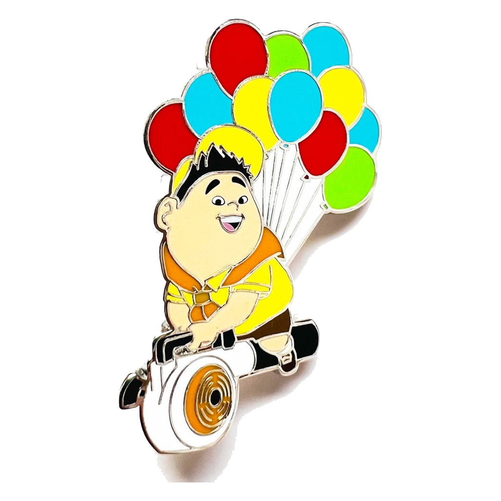 Up — Russell on Leaf Blower with Balloons