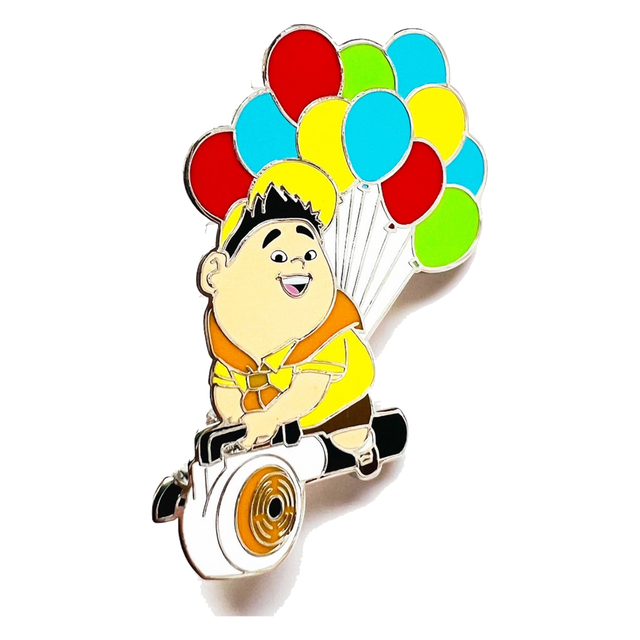 Up — Russell on Leaf Blower with Balloons